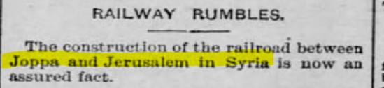 From Joppa to Jerusalem in Syria railroad