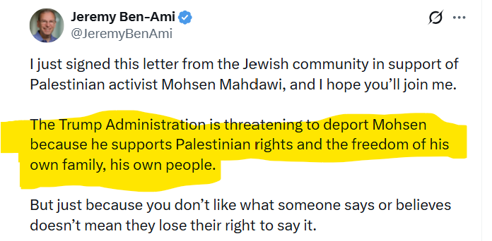 J Street President sticking up for Mohsen Mahdawi